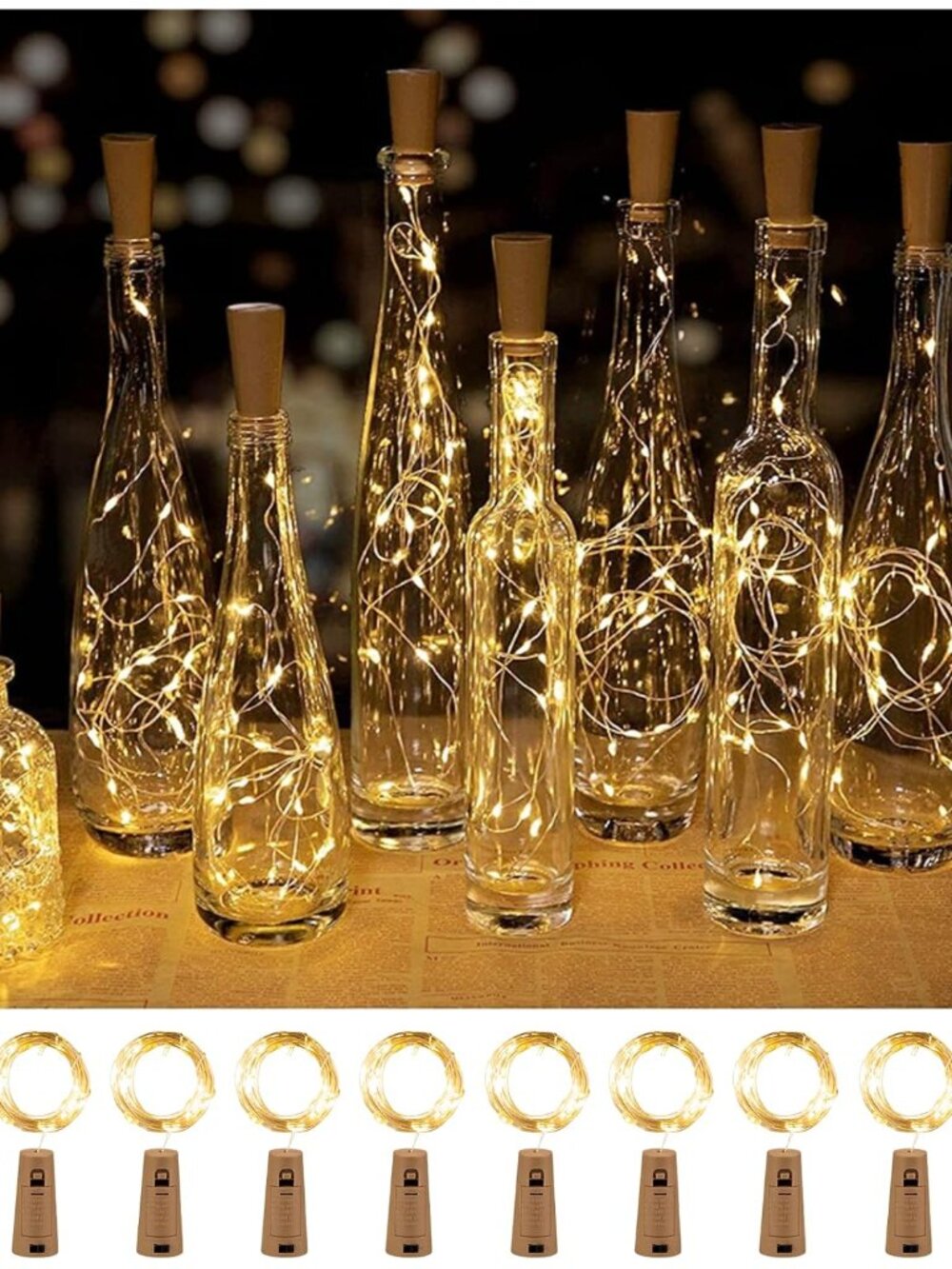 10 Pack 7ft Battery Operated Wine Bottle Lights with Cork